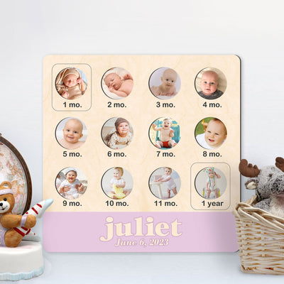 Baby First Birthday Sign - One year Baby - Milestone photo Board - 12 Months baby Collage Sign - Baby Photo Frame - 310324-0
